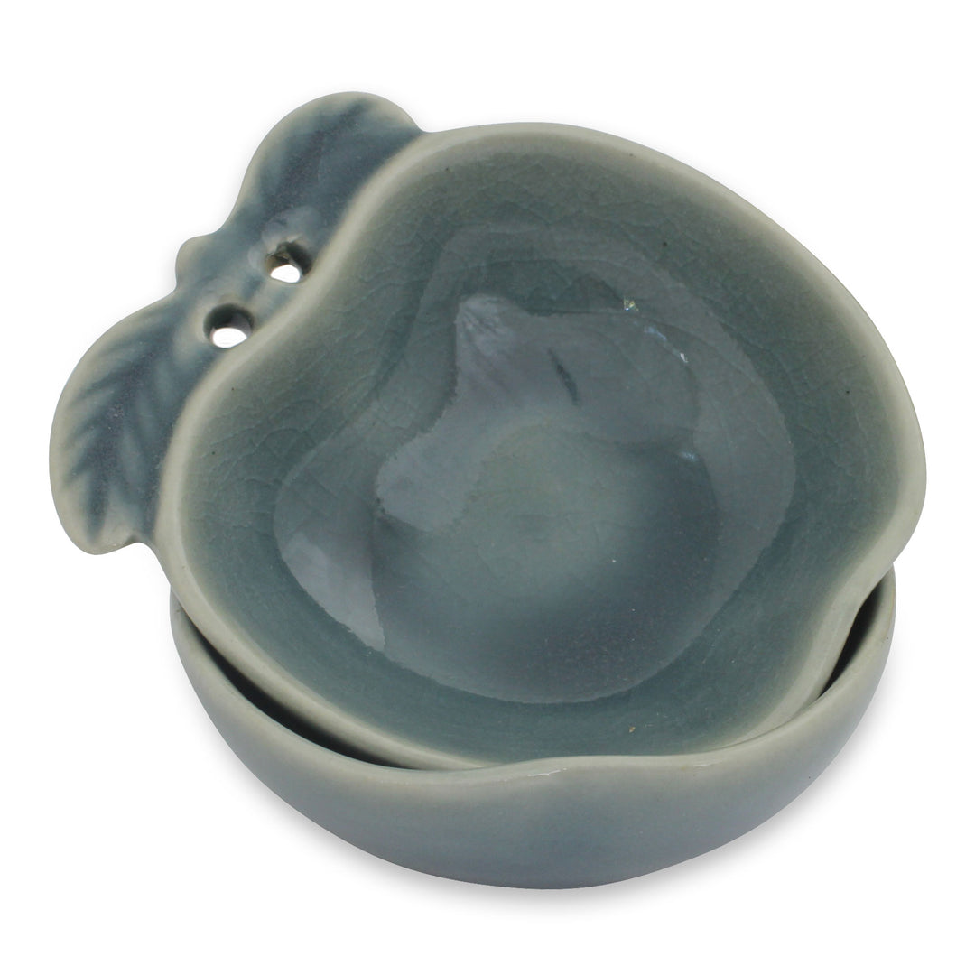 Blue Celadon Condiment Dish Pair from Thailand - Blue Apple