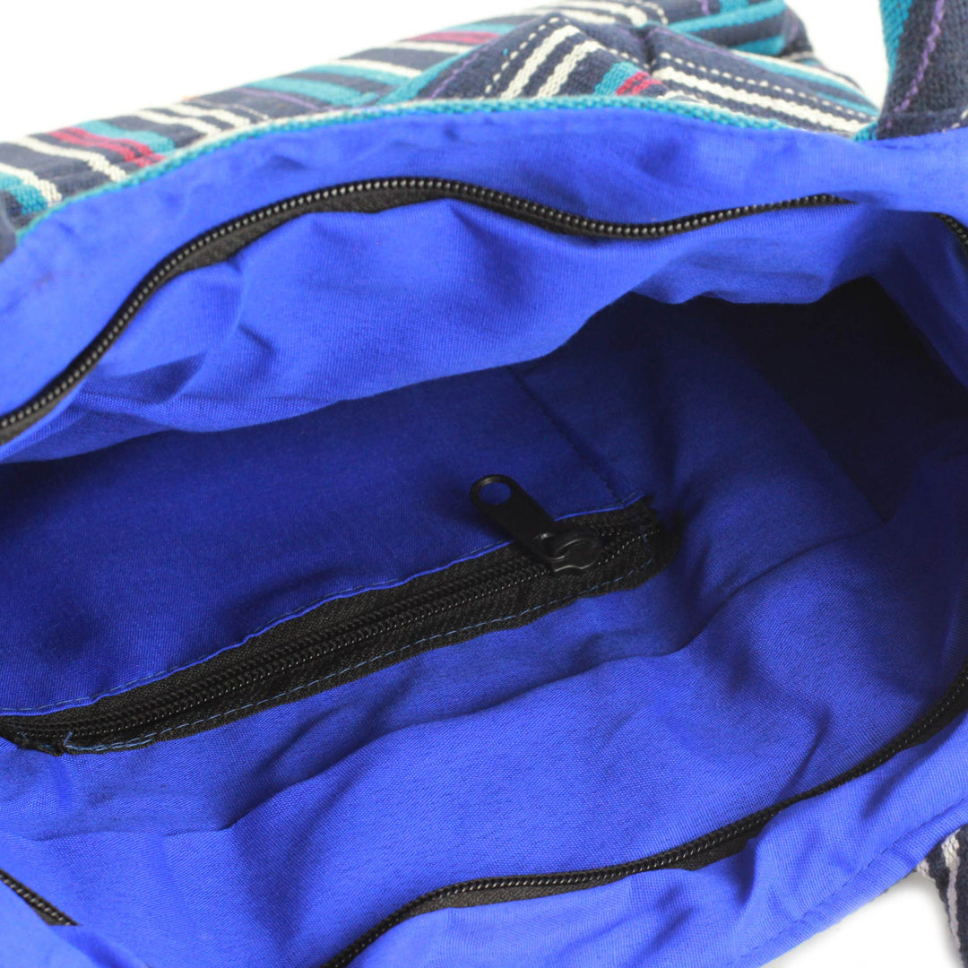 Hand-loomed Cotton Shoulder Bag from India - Gujarat Blue Fantasy