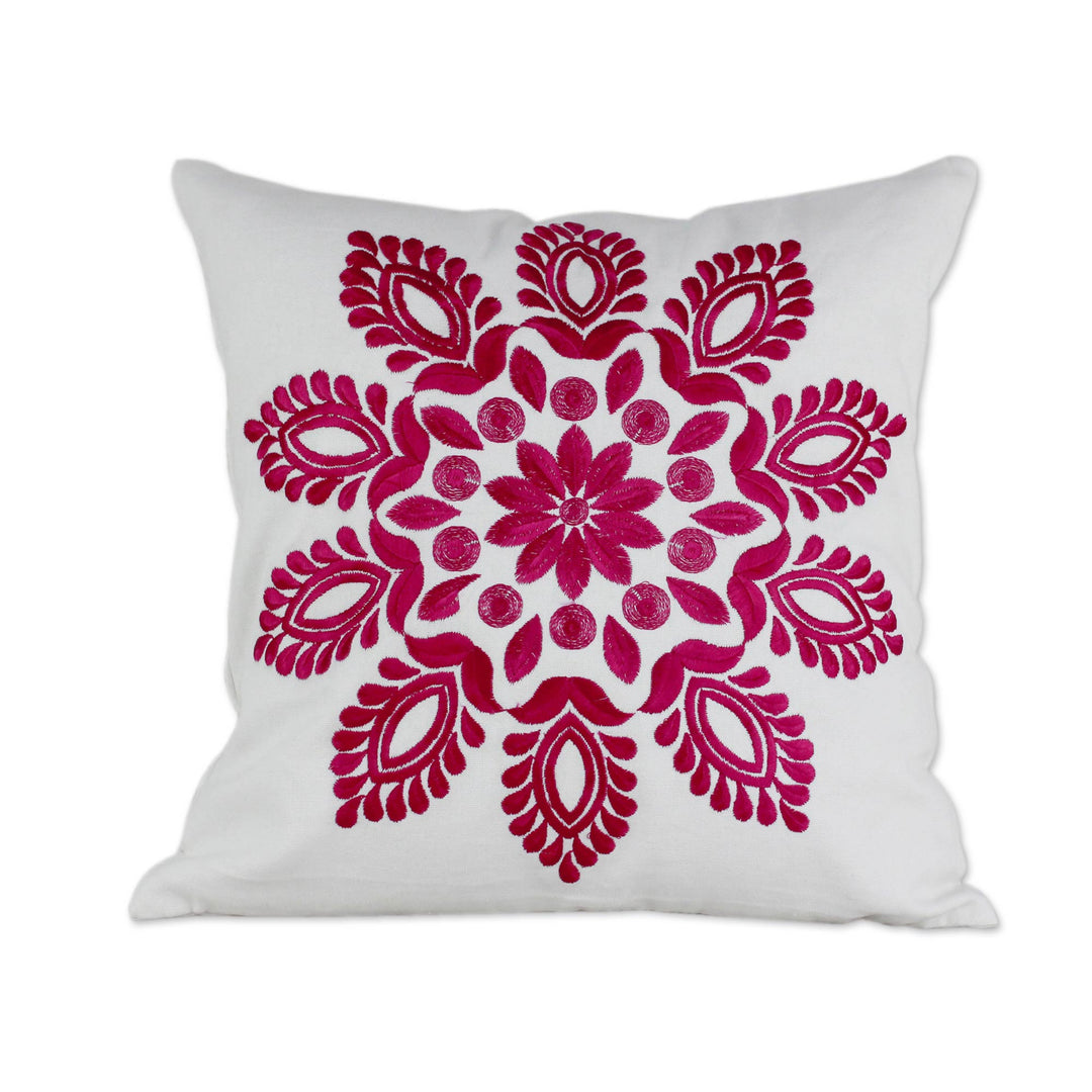 Hot Pink and White Embroidered Floral Cushion Covers (Pair) - Hot Pink Delhi Splendor