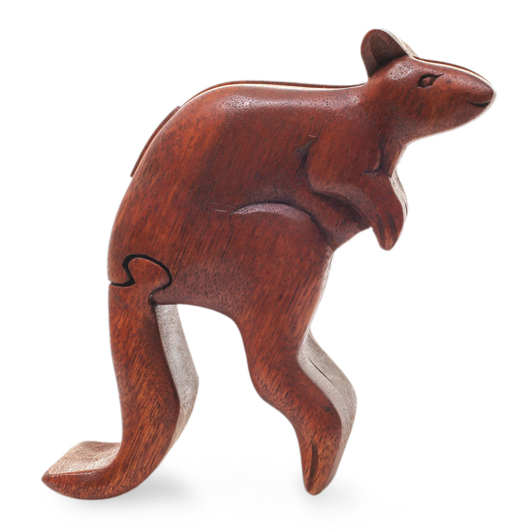 Artisan Crafted Kangaroo Puzzle Box - Curious Kangaroo