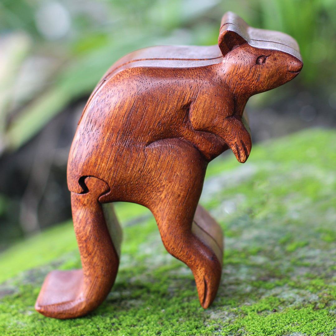 Artisan Crafted Kangaroo Puzzle Box - Curious Kangaroo