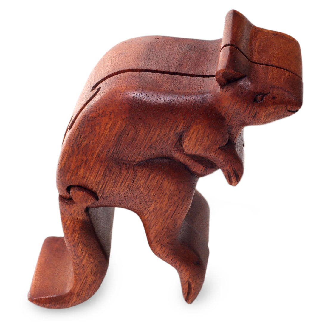 Artisan Crafted Kangaroo Puzzle Box - Curious Kangaroo