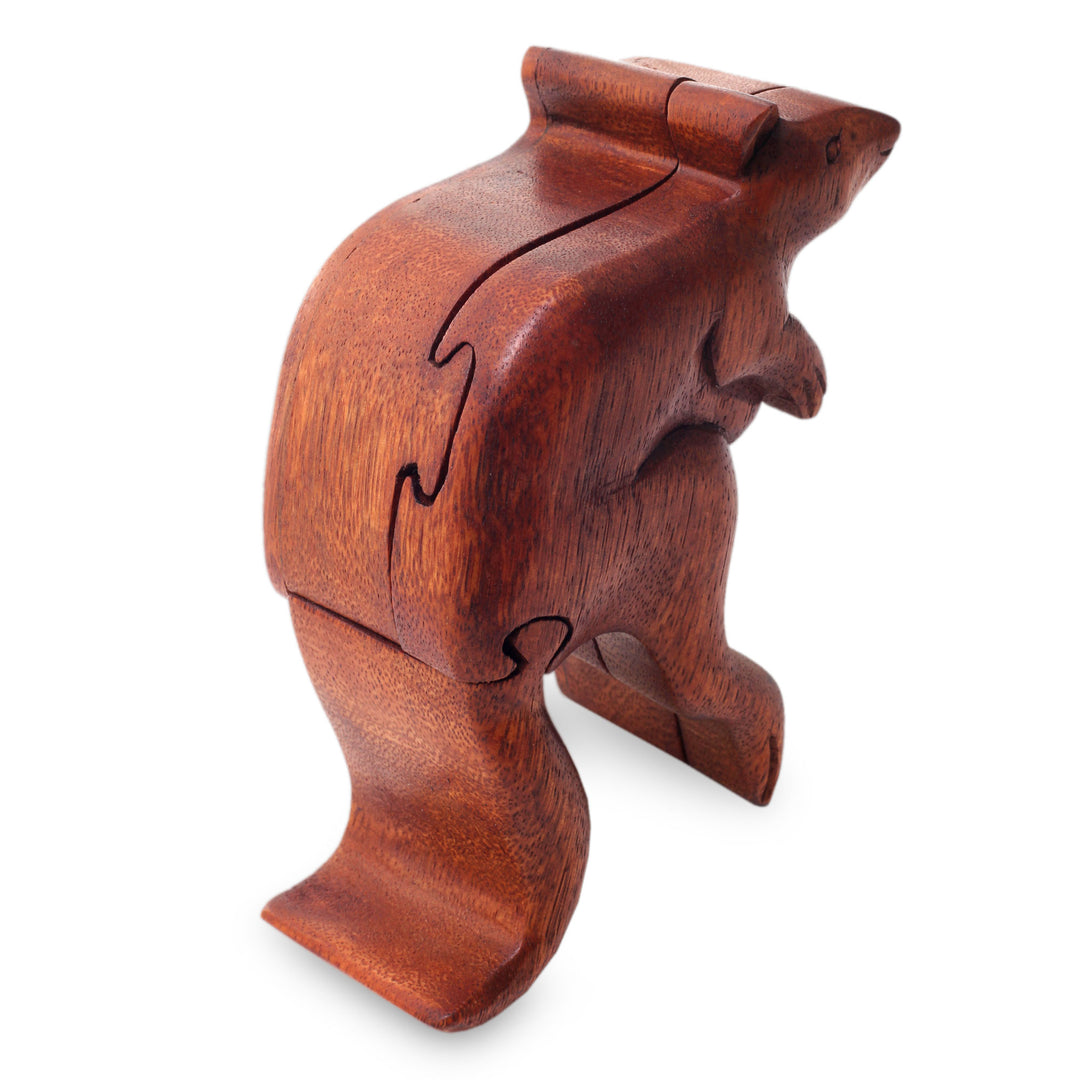 Artisan Crafted Kangaroo Puzzle Box - Curious Kangaroo