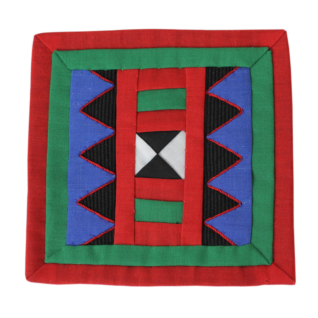 Handwoven Lahu Hill Tribe Red and Green Cotton Coasters - Festivities