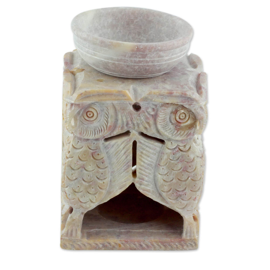 Soapstone oil warmer Hand-carved - Agra Owls