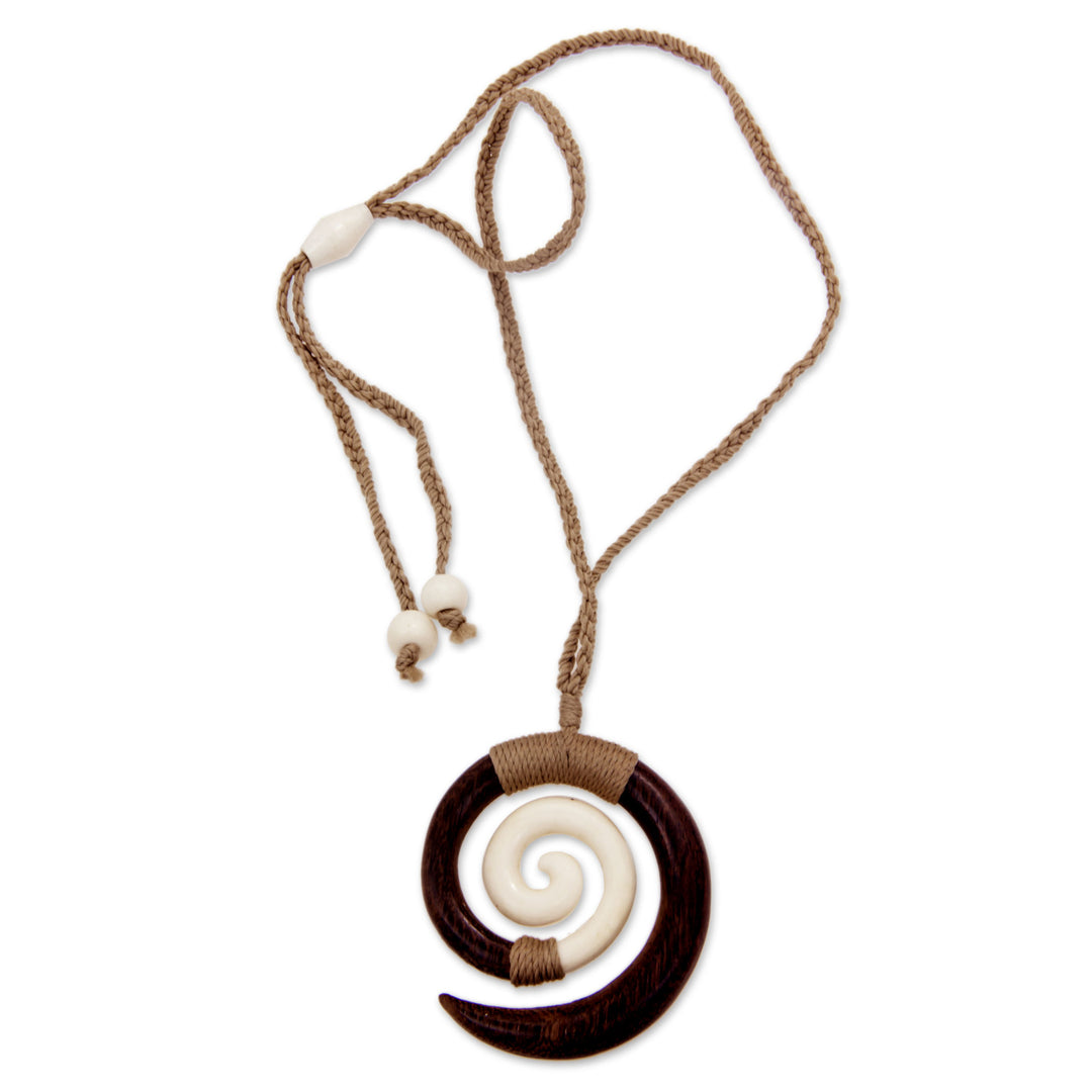 Hand Carved Wood and Bone Macrame Necklace - Hypnotic Borneo