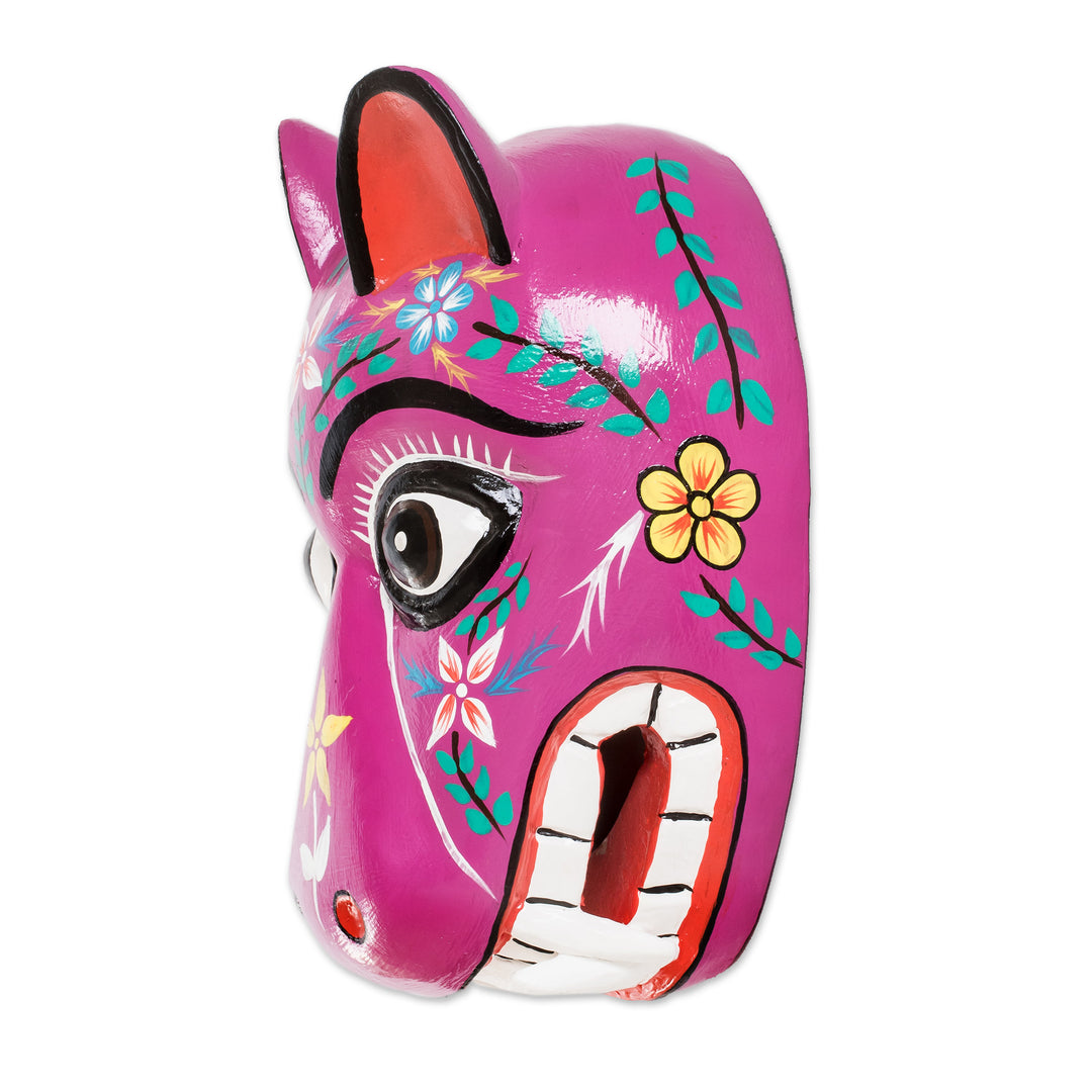 Artisan Crafted Traditional Wood Mask - Purple Maya Jaguar