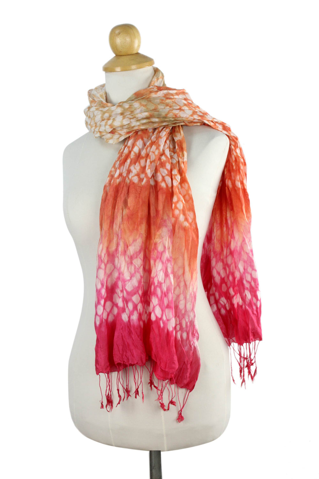Orange and Pink Tie Dye Silk Blend Scarf - Fabulous Peach
