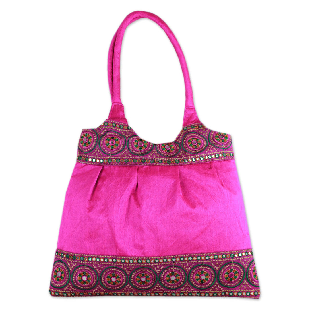 India Fuchsia Embroidered Handbag with Sequins - Fuchsia Mandalas