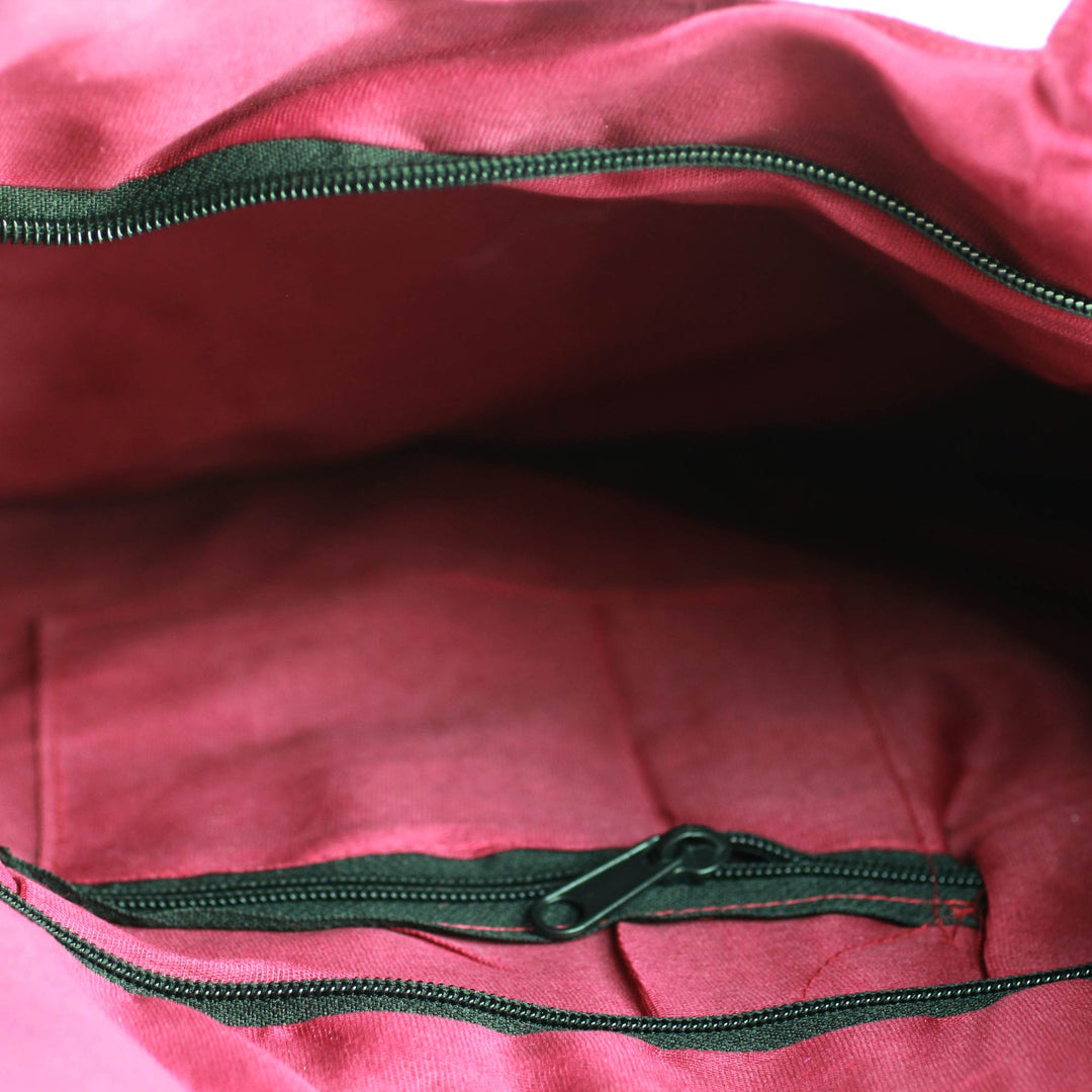 Red Tote Handbag with Golden Block Prints - Crimson in Kutch