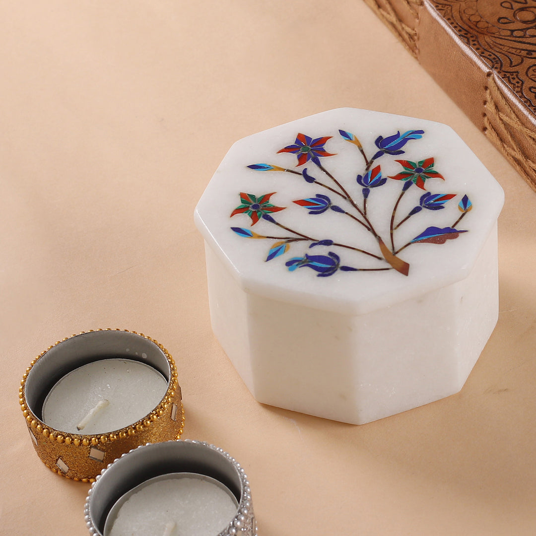 Octagonal Marble Inlay Jewelry Box - Ivy Tree