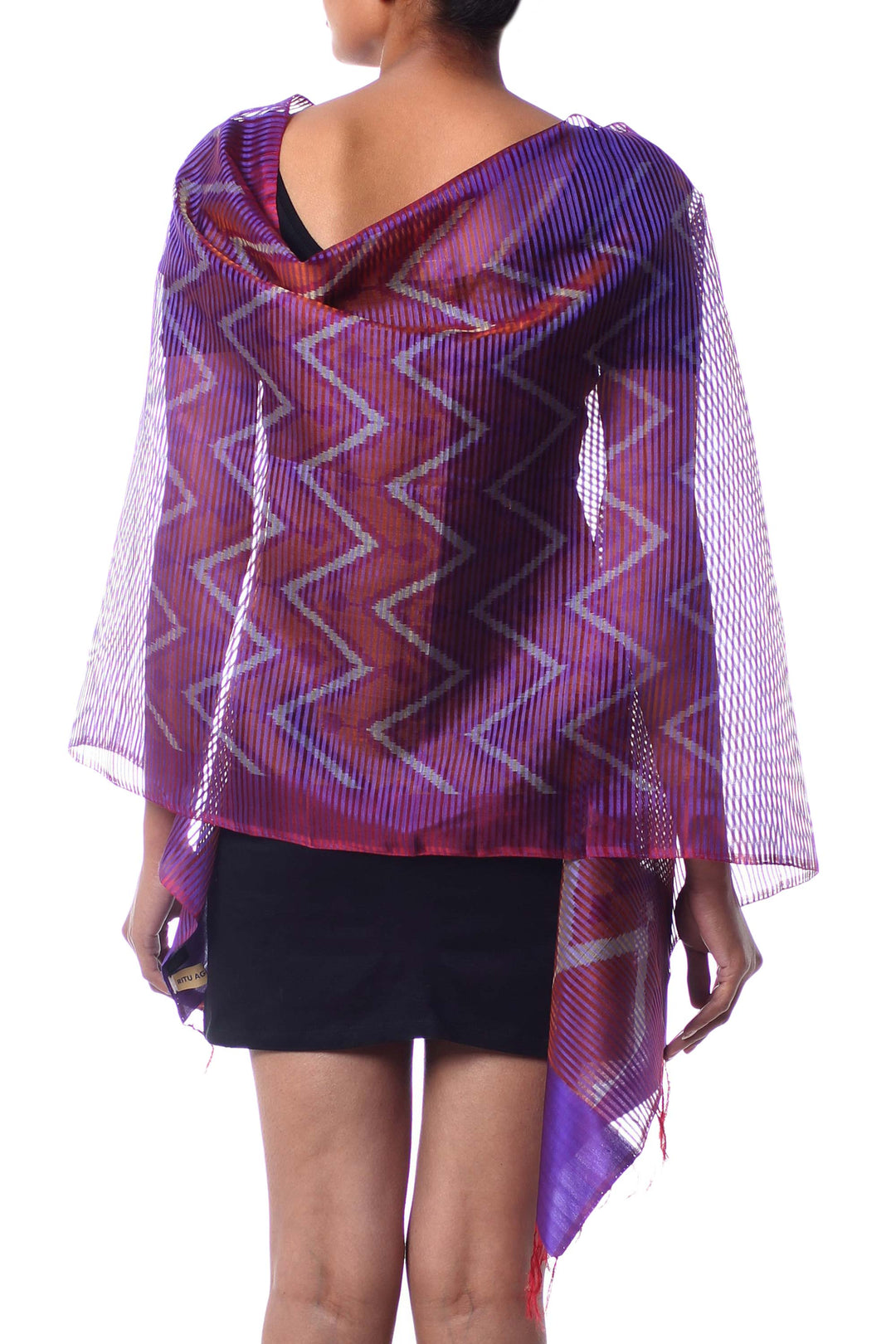 Purple Red Silk Shawl Wrap from India - Midnight Fantasy