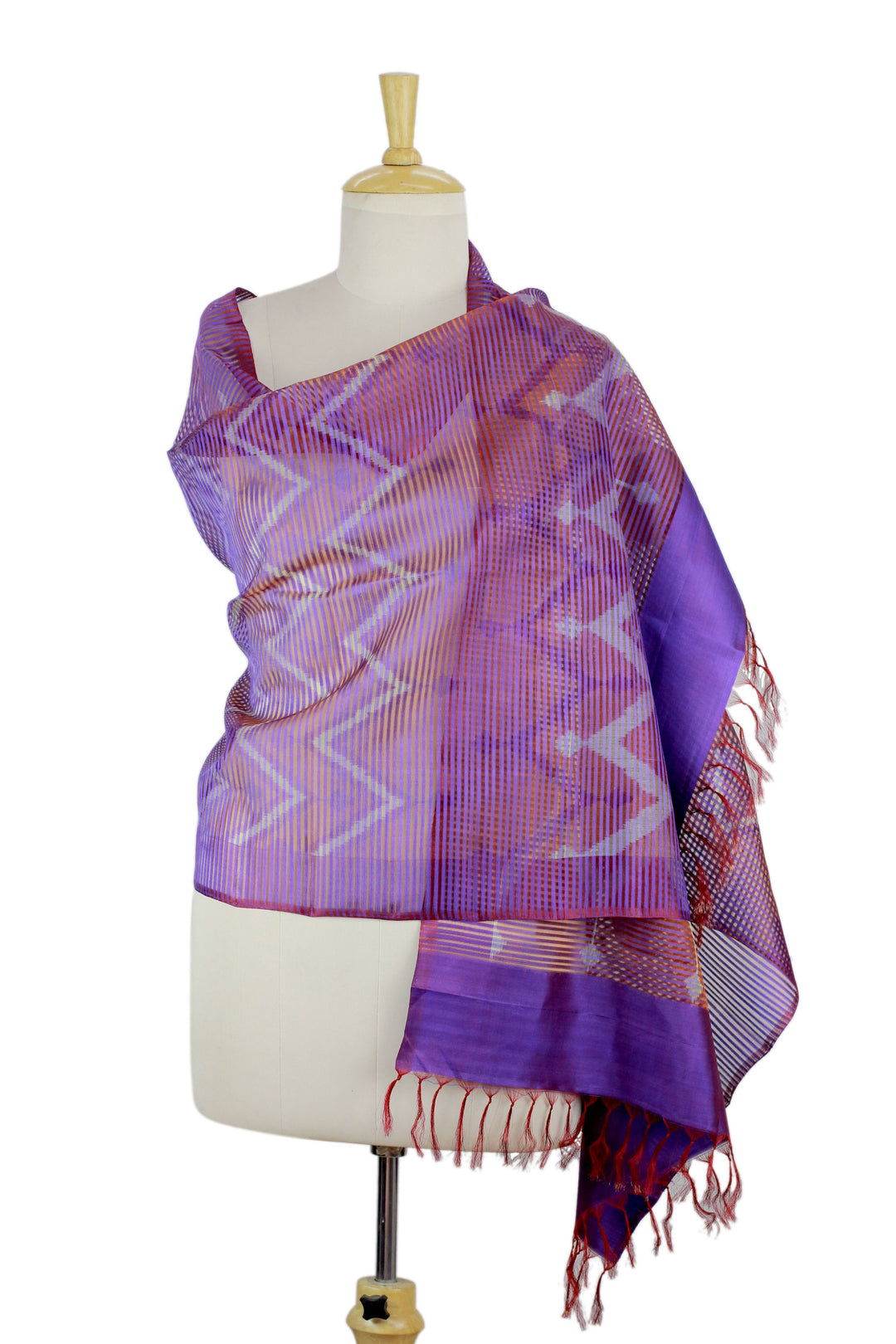 Purple Red Silk Shawl Wrap from India - Midnight Fantasy