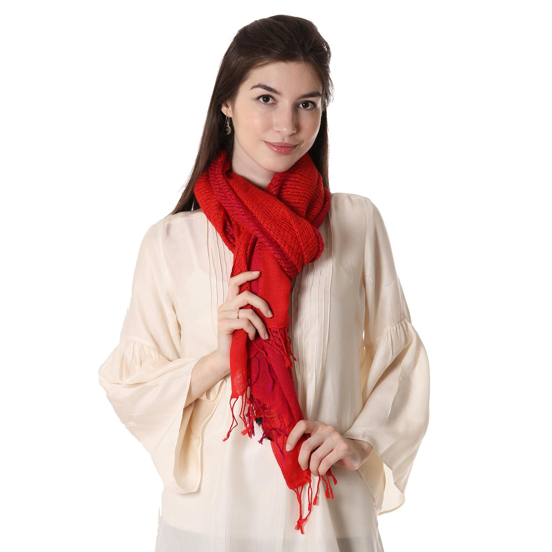 Red Wool Shawl - Cherry Web