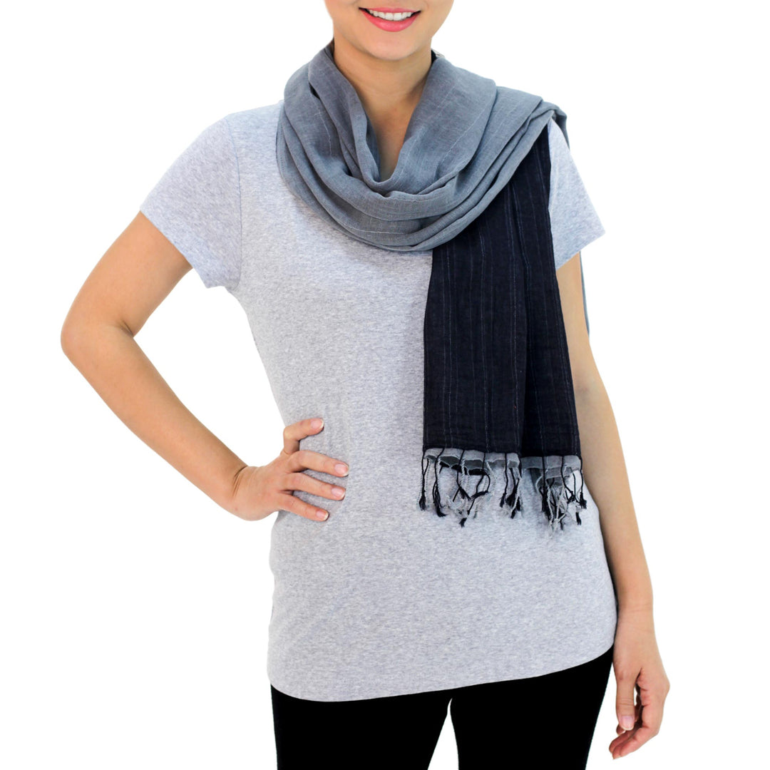 Thai Grey and Black Cotton Scarf - Grey and Black Duo