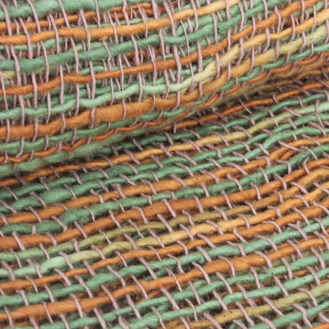 Thai Green and Orange Cotton Scarf - Breezy Green and Ginger
