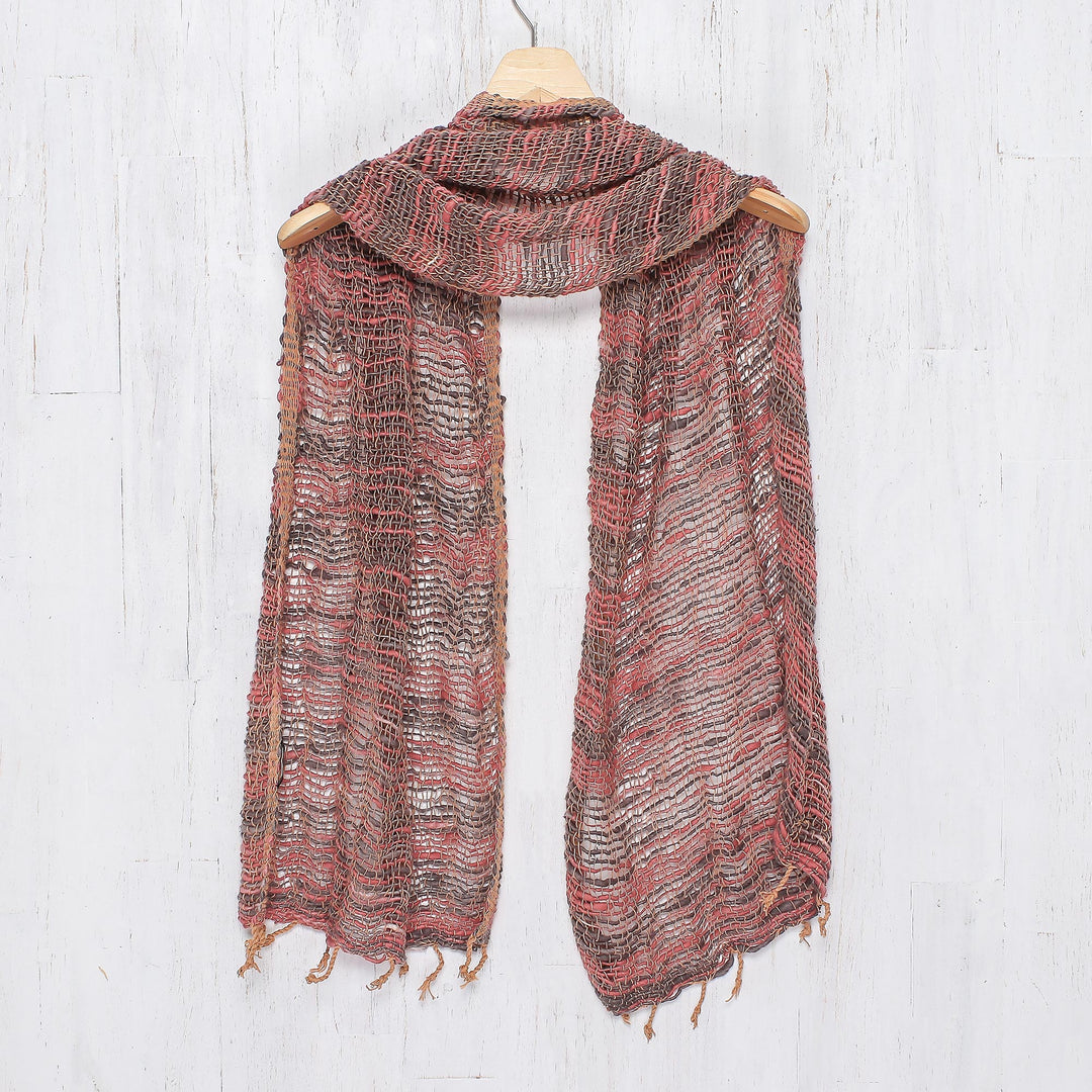 Thai Red and Grey Cotton Scarf - Breezy Red and Grey