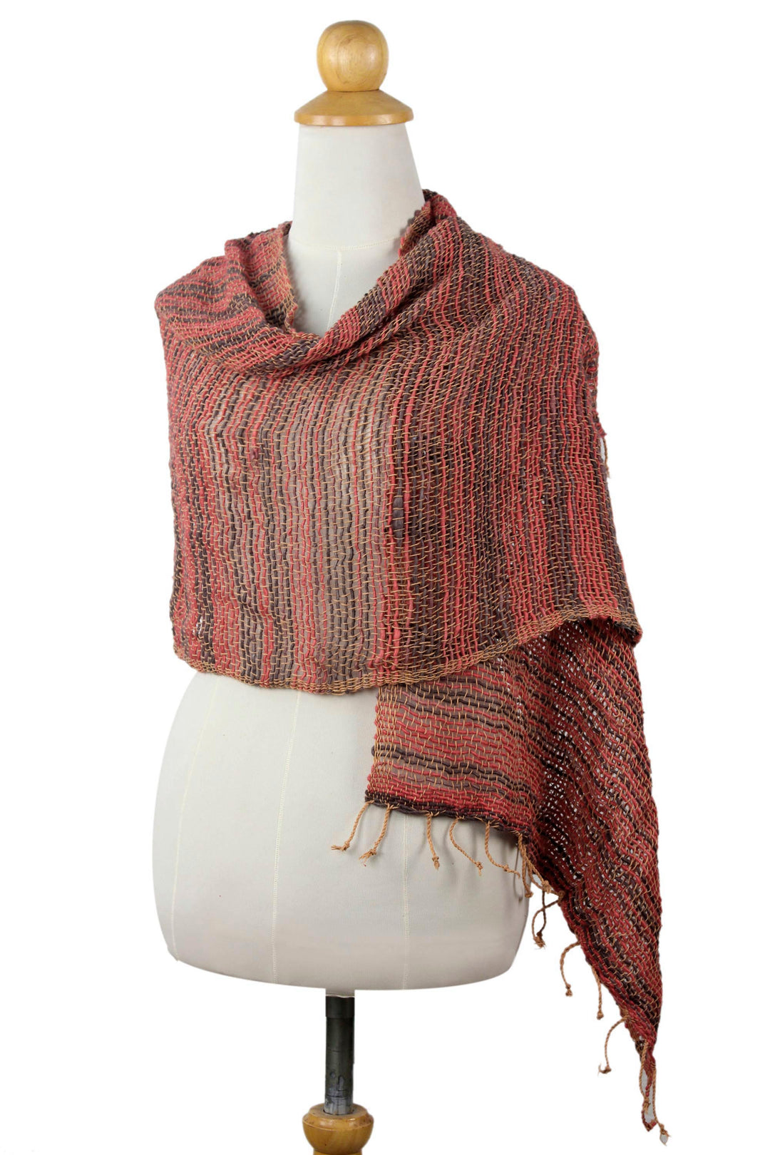 Thai Red and Grey Cotton Scarf - Breezy Red and Grey