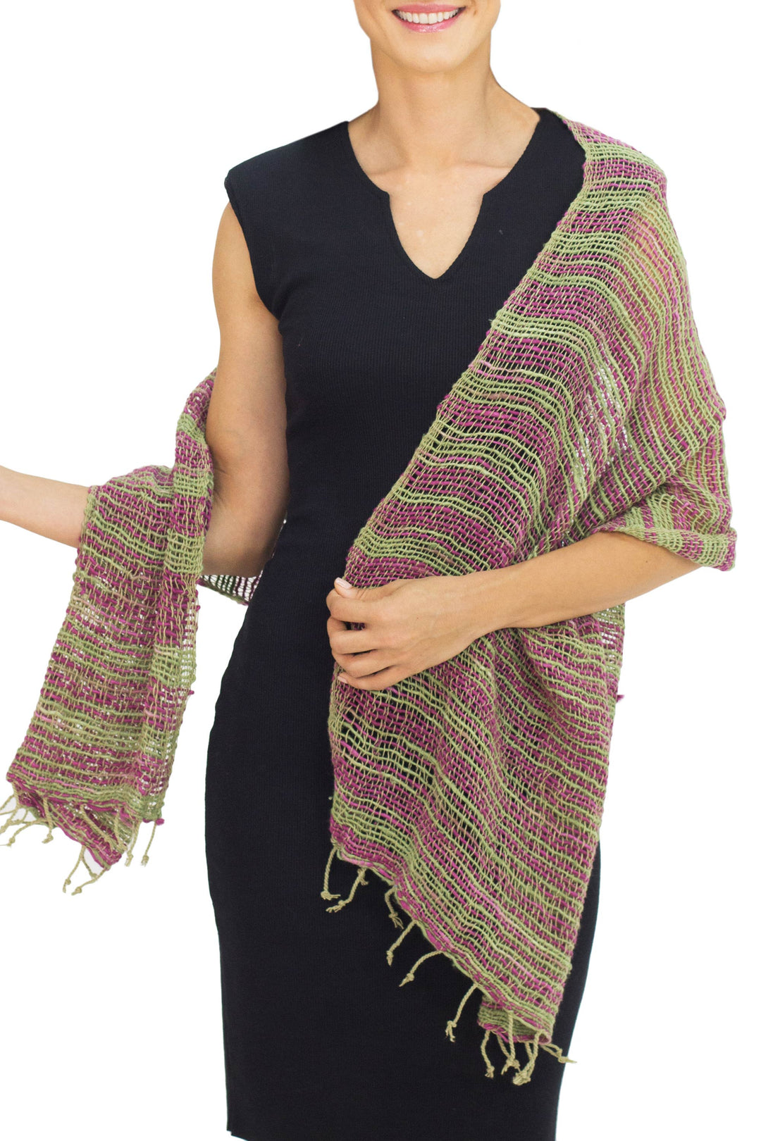 Thai Green and Violet Cotton Scarf - Breezy Green and Violet