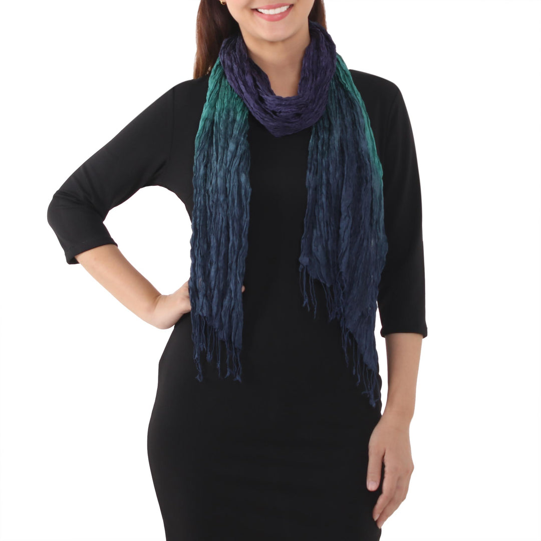 Blue Green Purple Silk Scarf - Cool Transition