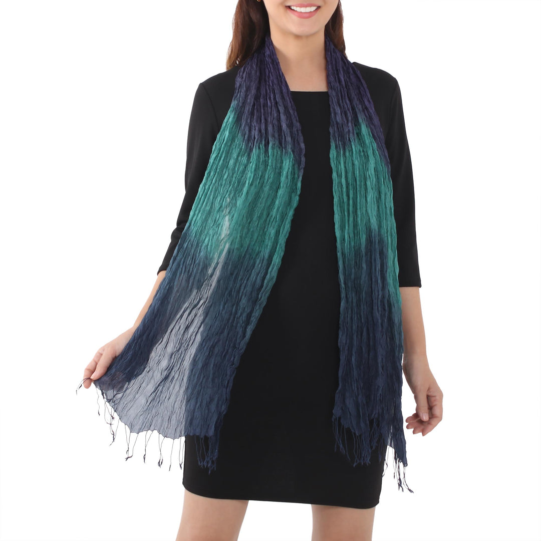 Blue Green Purple Silk Scarf - Cool Transition