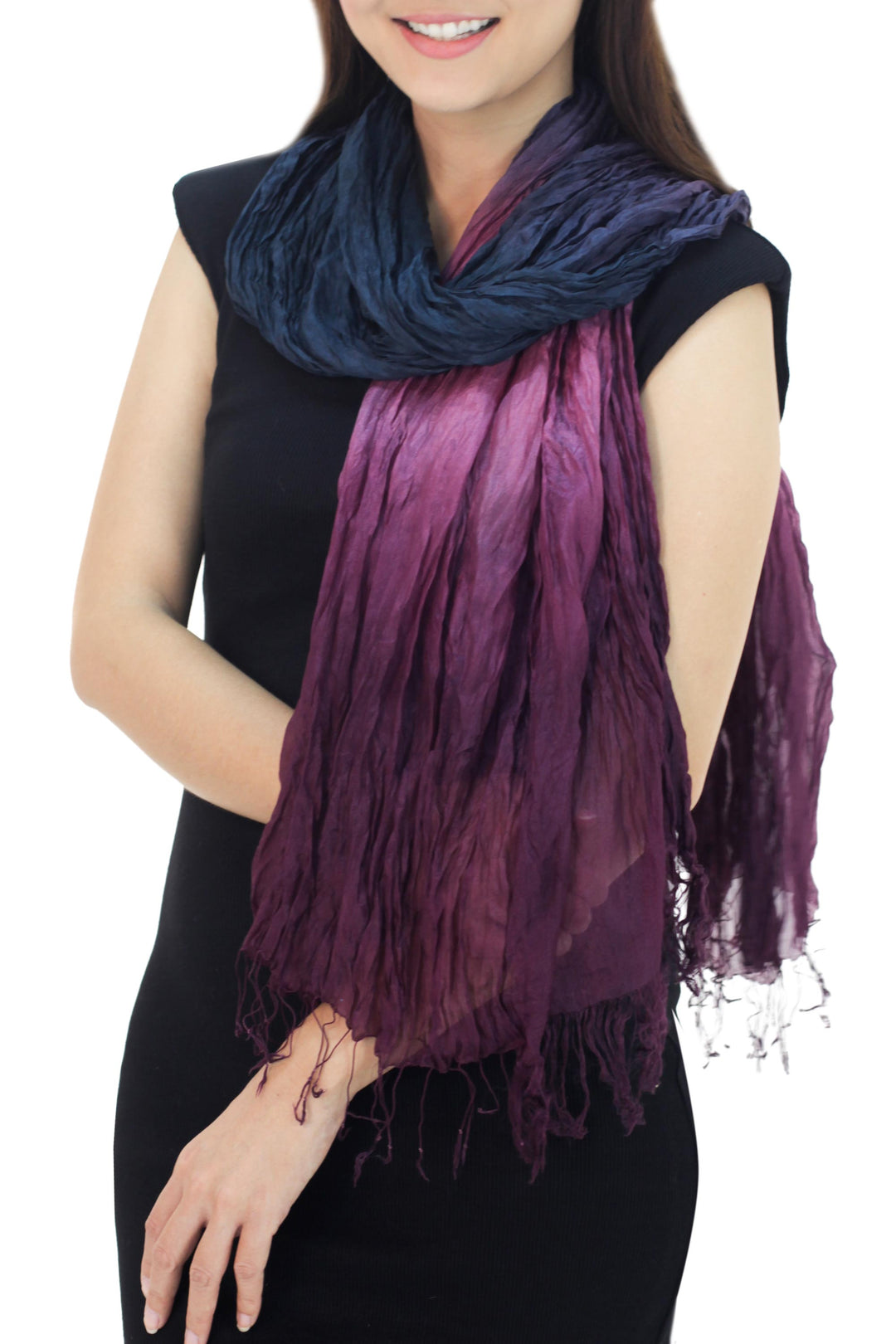 Blue Green Purple Silk Scarf - Peacock Transition