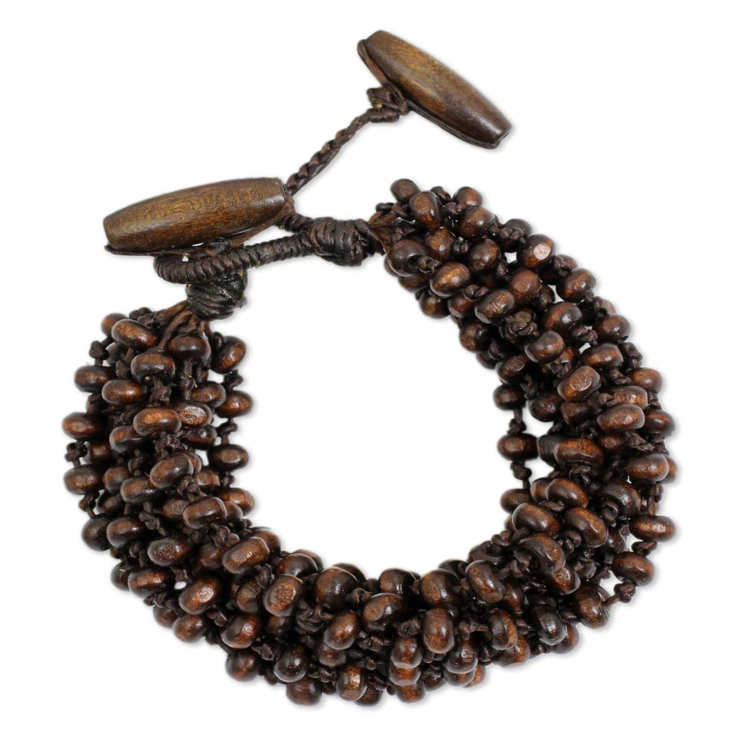 Brown Torsade Bracelet Wood Beaded Jewelry - Sukhothai Belle