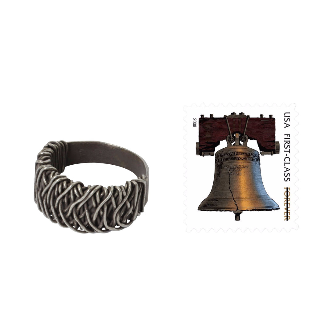 Sterling Silver Band Ring with Interwoven Metal Strands - Wide Spindle