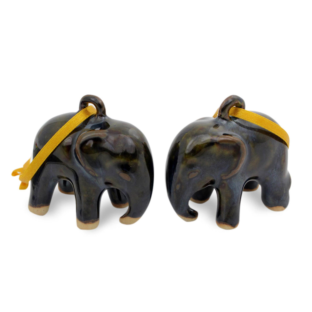 Mottled Blue-Brown Celadon Ceramic Ornaments (Pair) - Dark Elephant