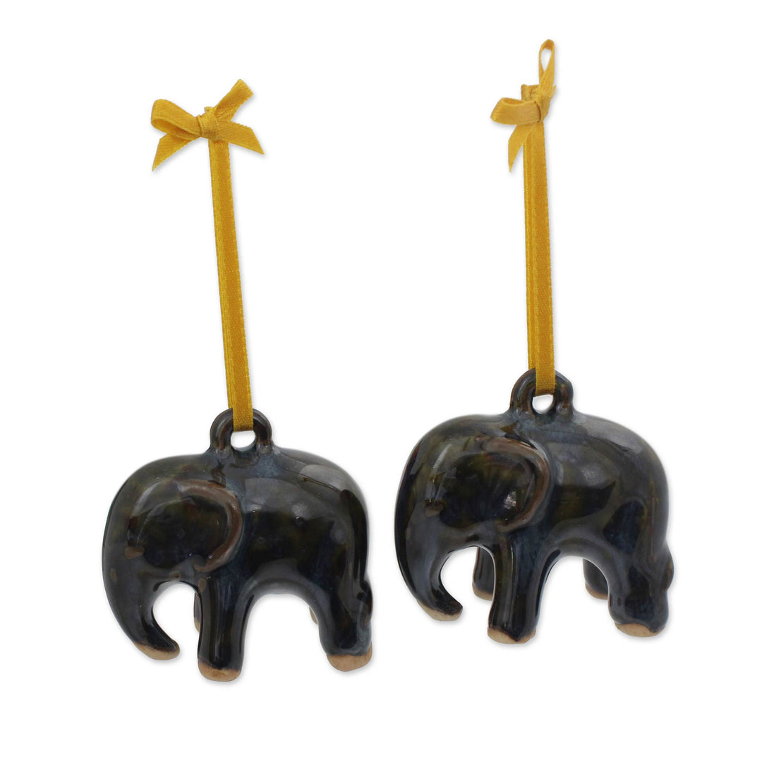 Mottled Blue-Brown Celadon Ceramic Ornaments (Pair) - Dark Elephant