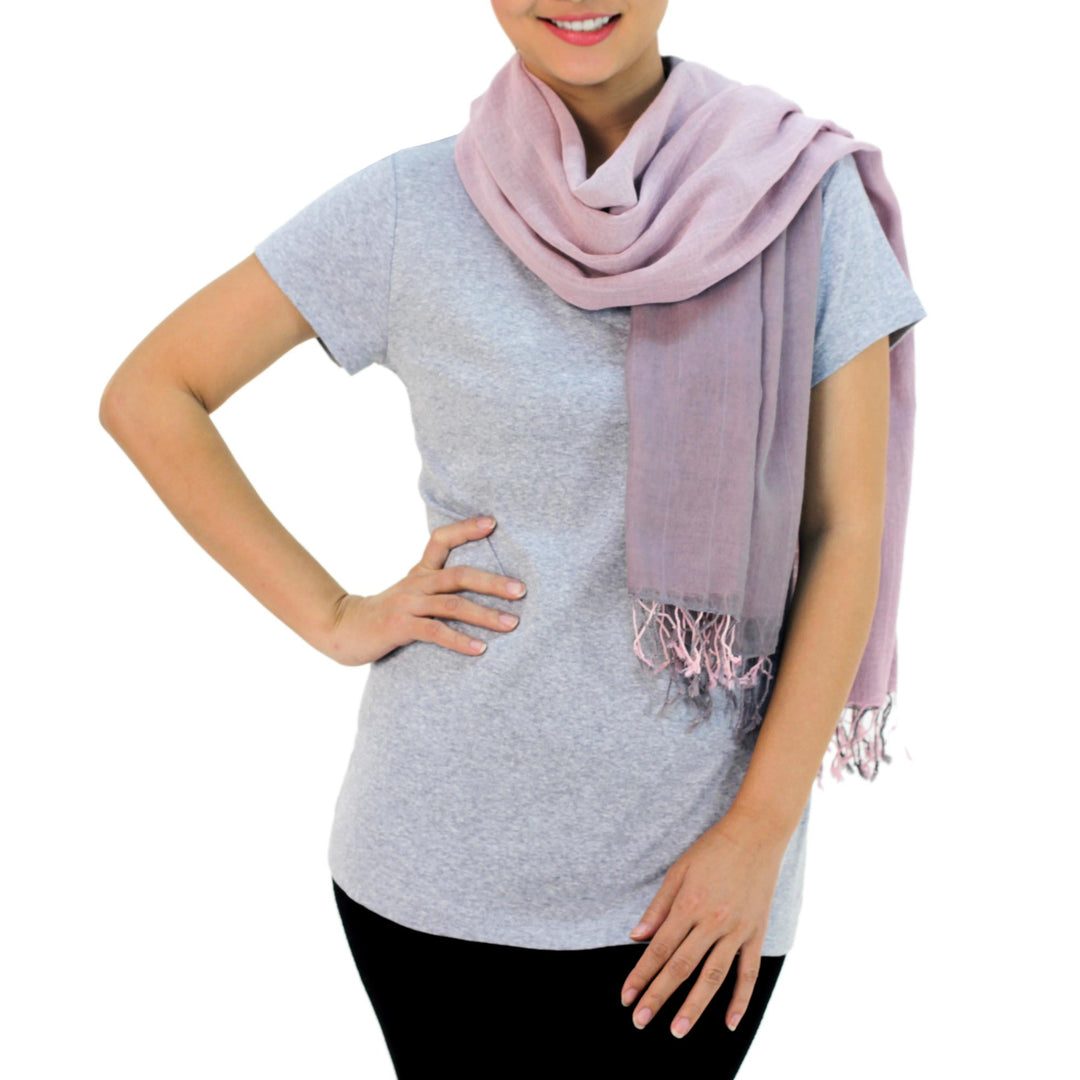 Hand-woven 2-in-1 Cotton Reversible Scarf - Grey Pink Duet