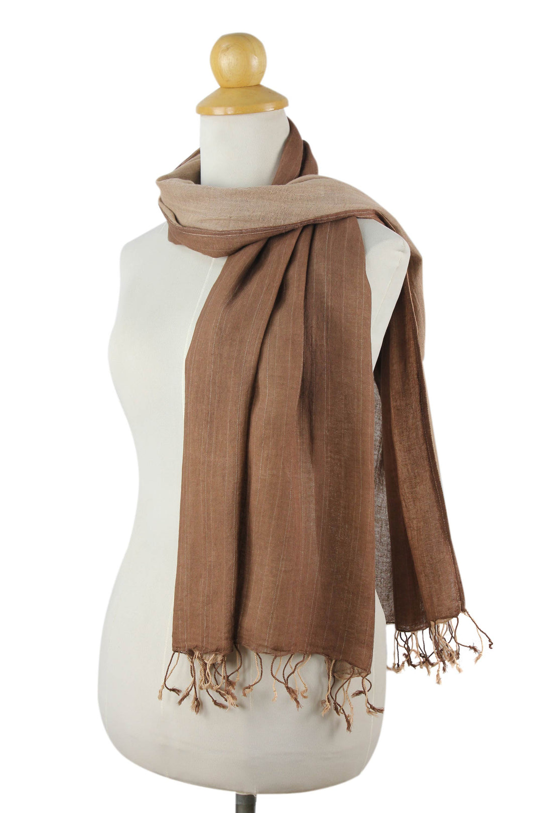 Hand-woven 2-in-1 Cotton Reversible Scarf - Brown Beige Duet