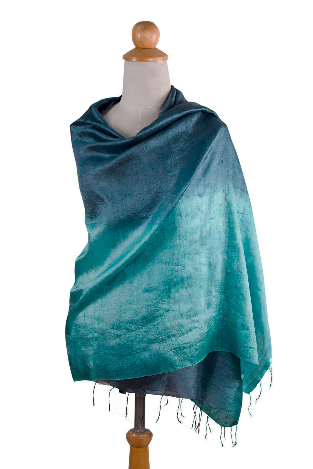Artisan Crafted Silk Shawl - Shimmering Green