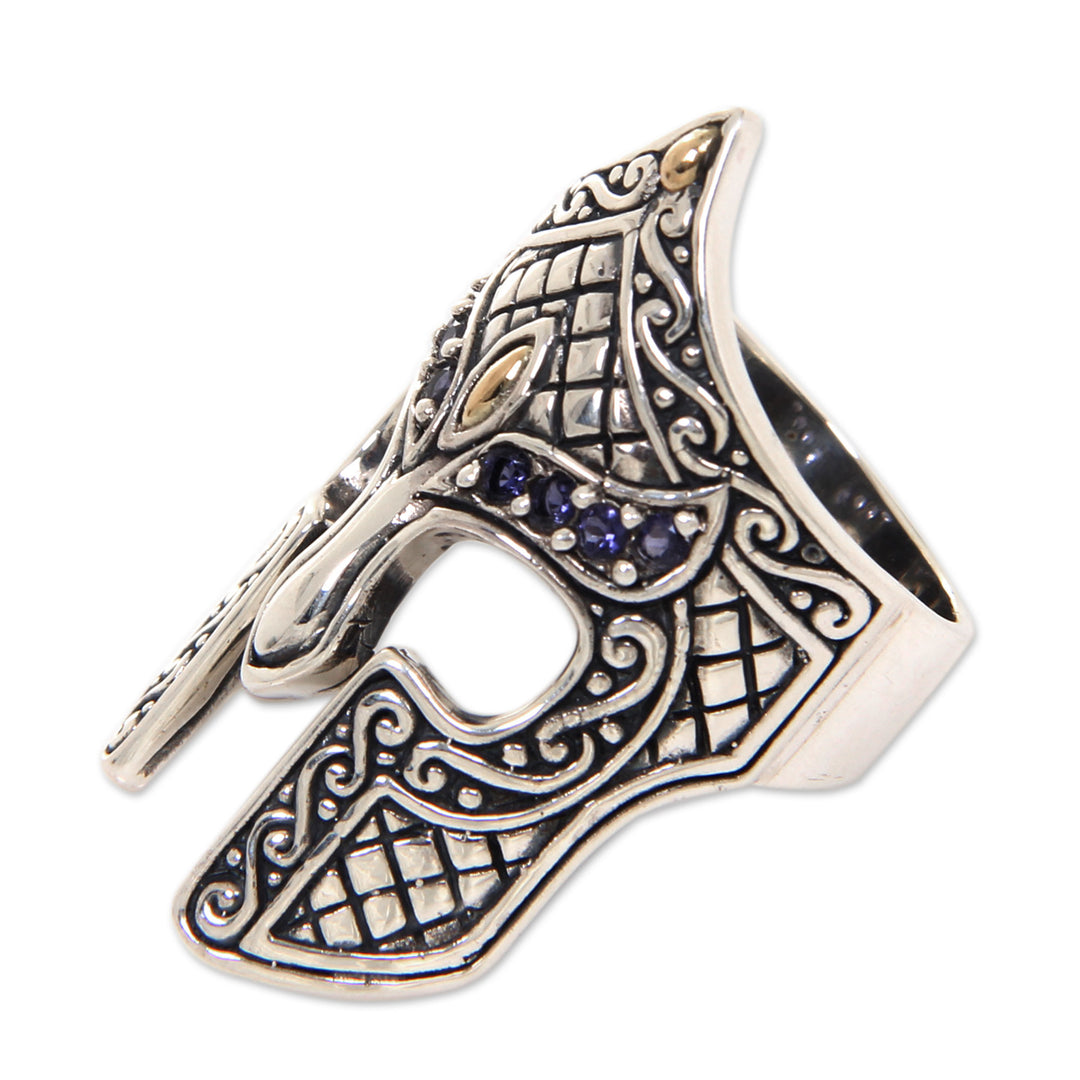 Gold Accent Etruscan Warrior Ring with Iolite - Warrior