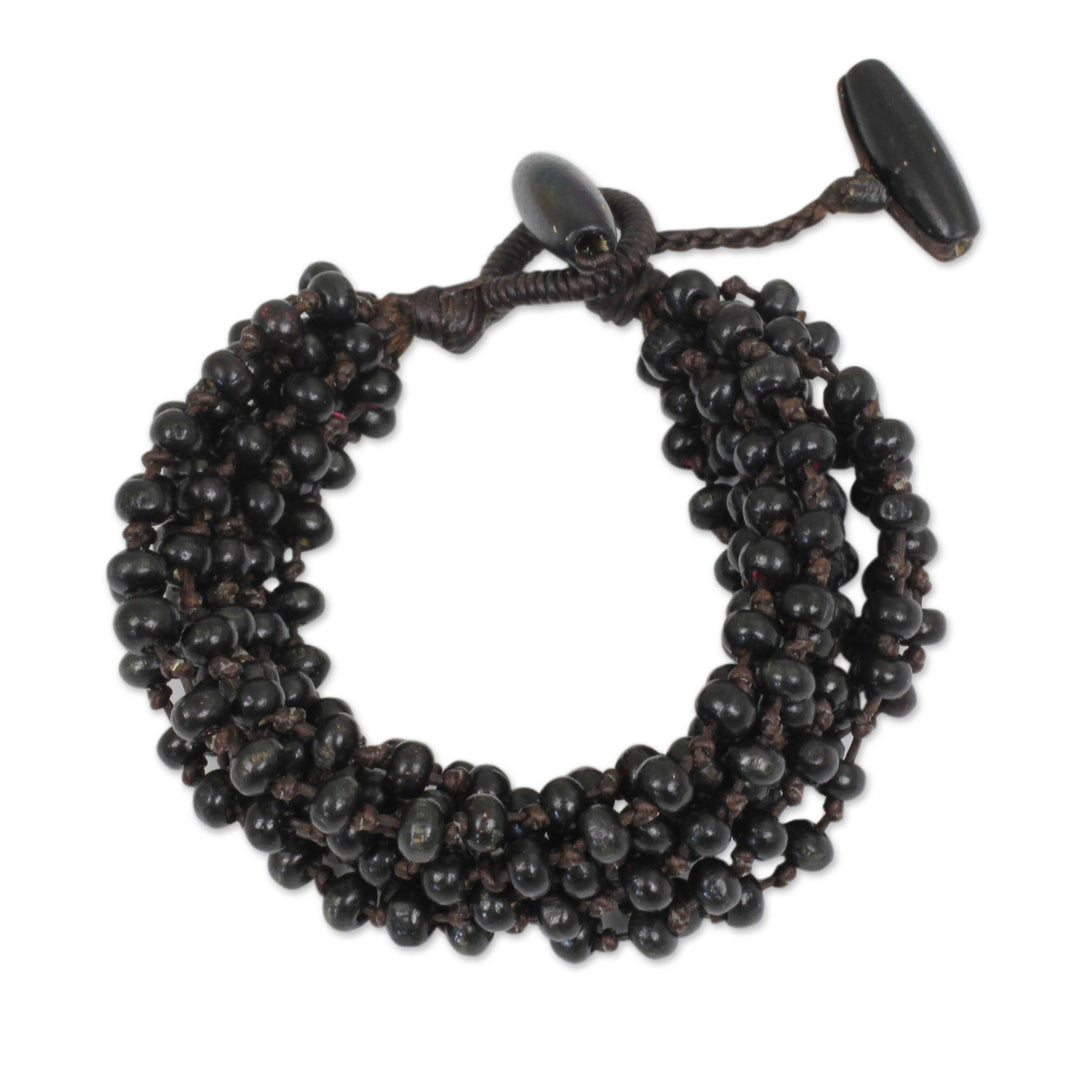 Black Hand Knotted Beaded Bracelet - Night Shadows
