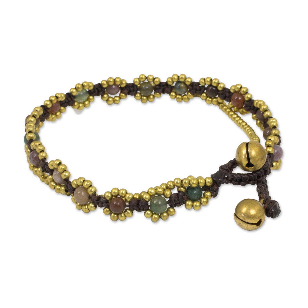 Hand Knotted Jasper Beaded Bracelet with Brass Bell - Festive Day