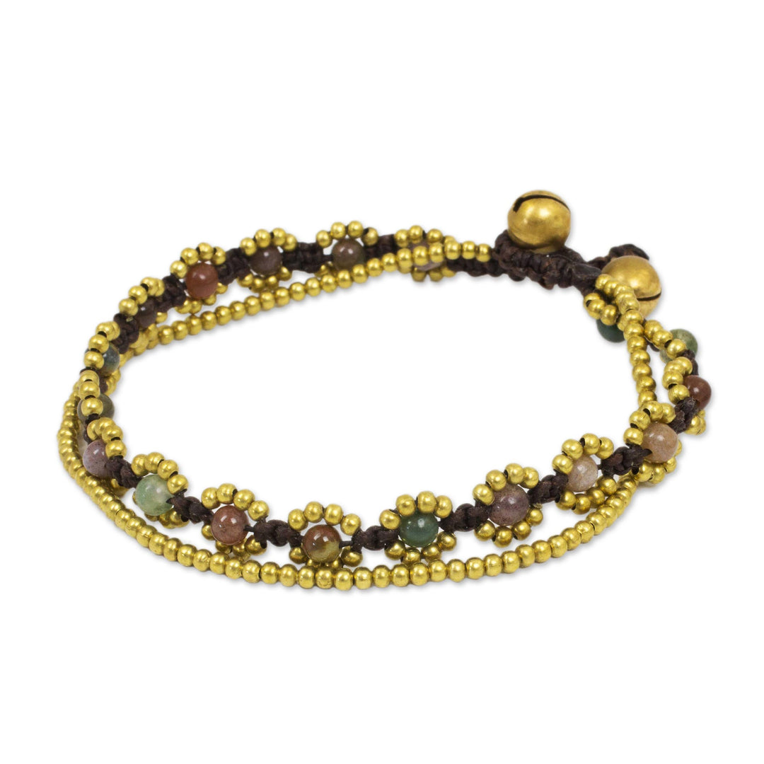 Hand Knotted Jasper Beaded Bracelet with Brass Bell - Festive Day