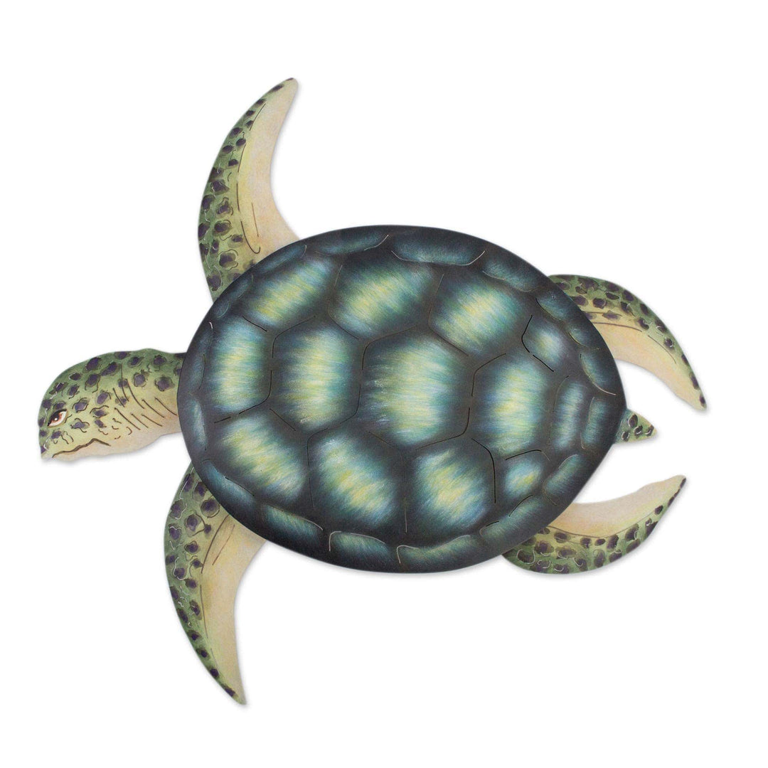 Handmade Green Turtle Wall Sculpture - Sea Turtle