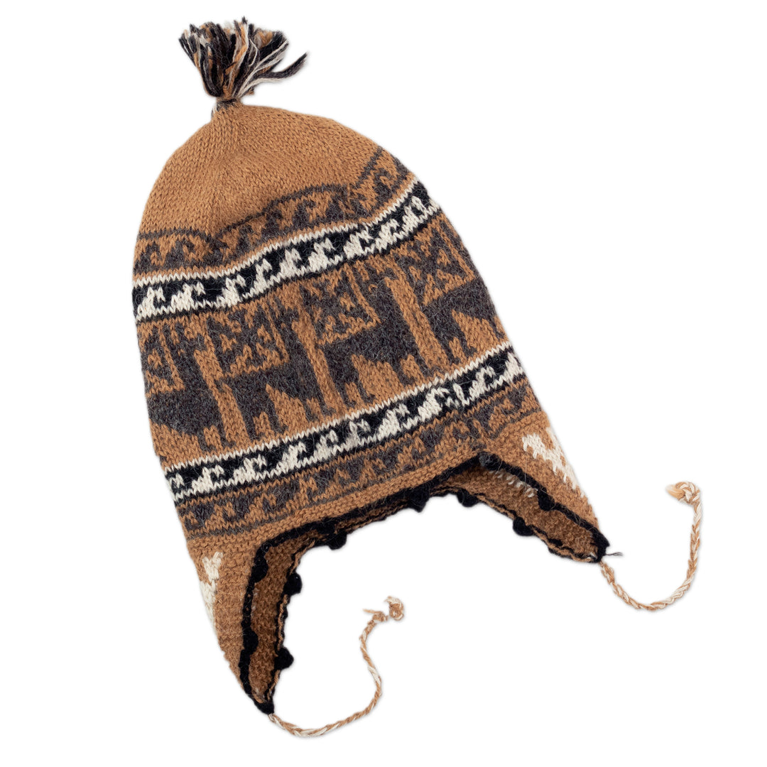 Grey and Brown Alpaca Blend Chullo Hat - Llama Shadow