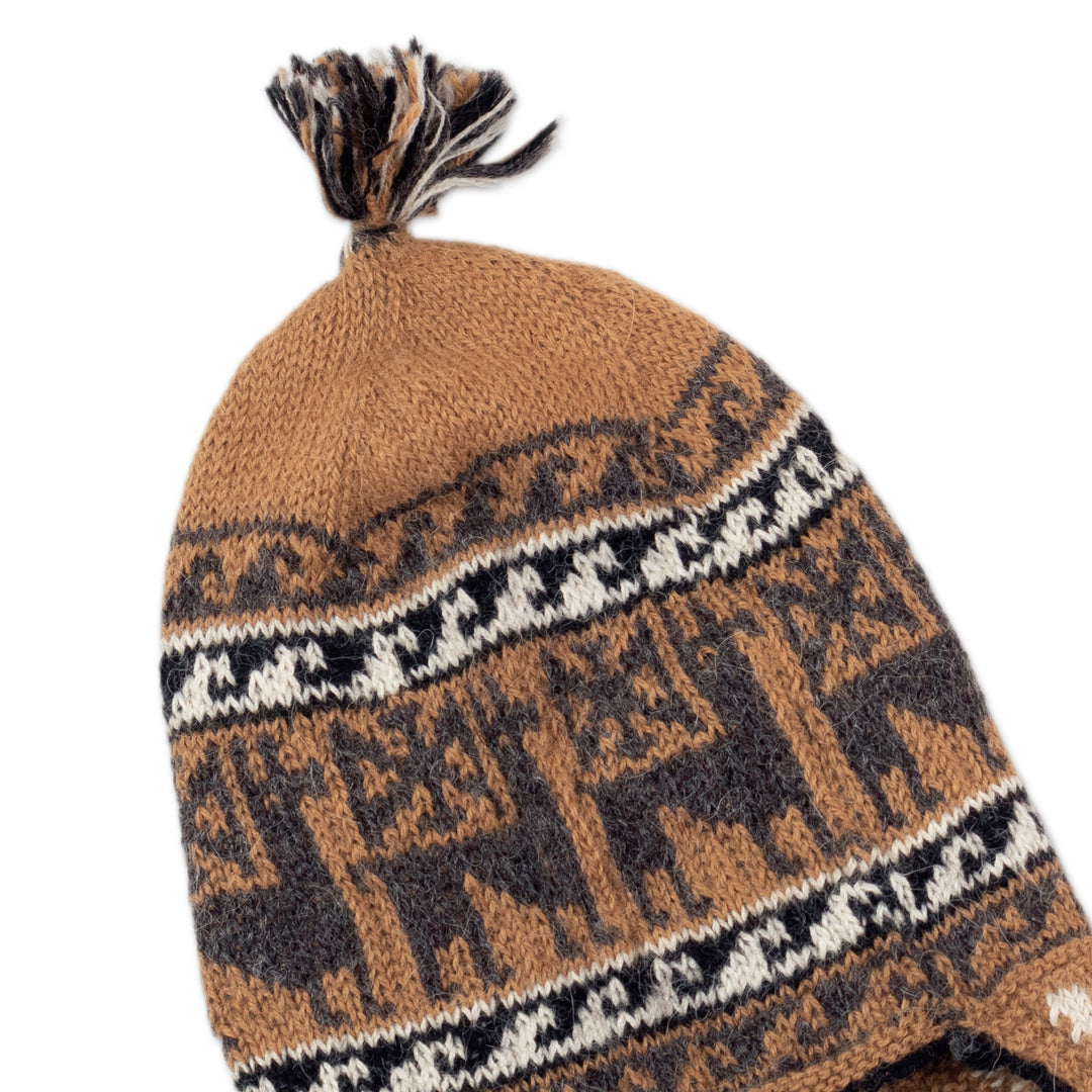 Grey and Brown Alpaca Blend Chullo Hat - Llama Shadow