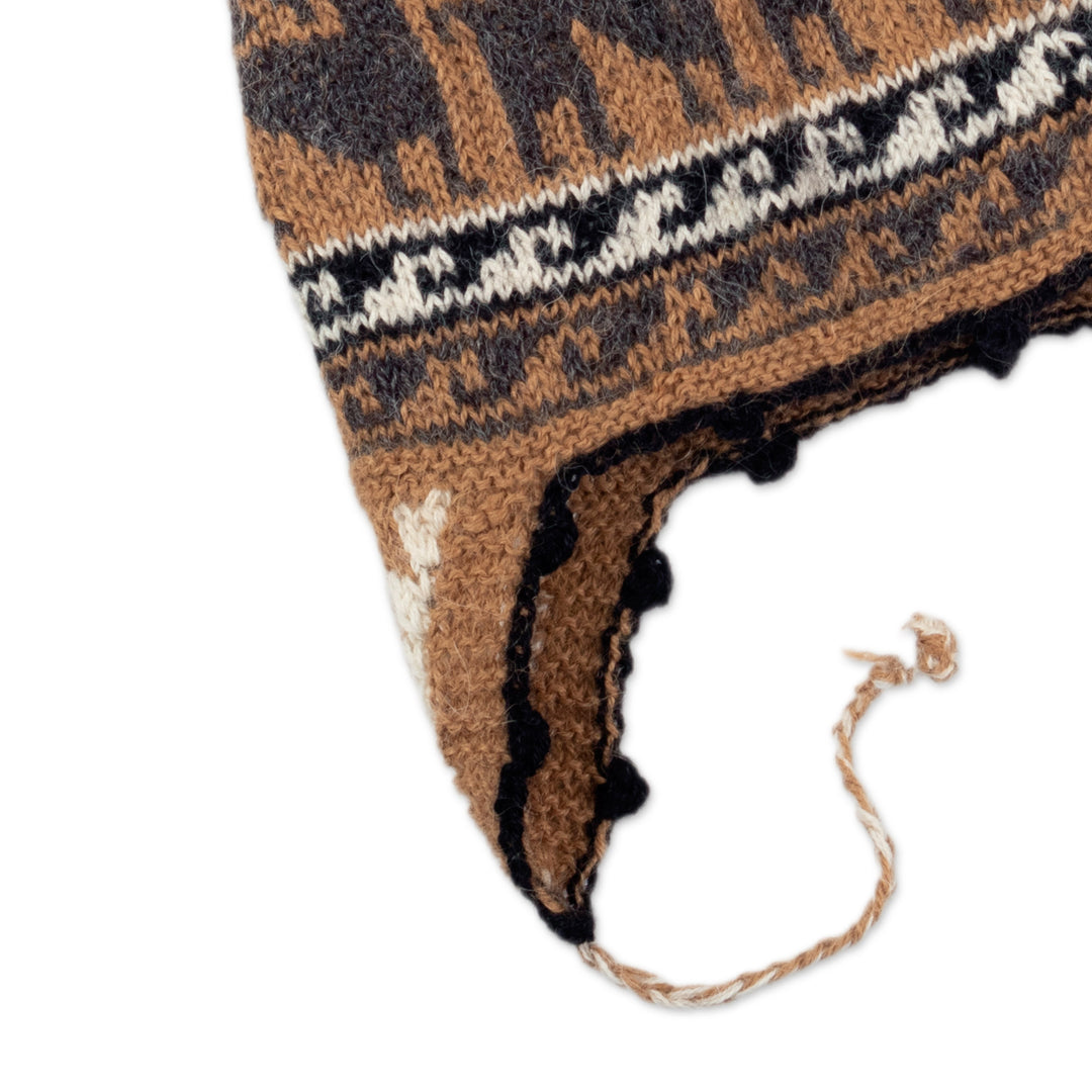 Grey and Brown Alpaca Blend Chullo Hat - Llama Shadow
