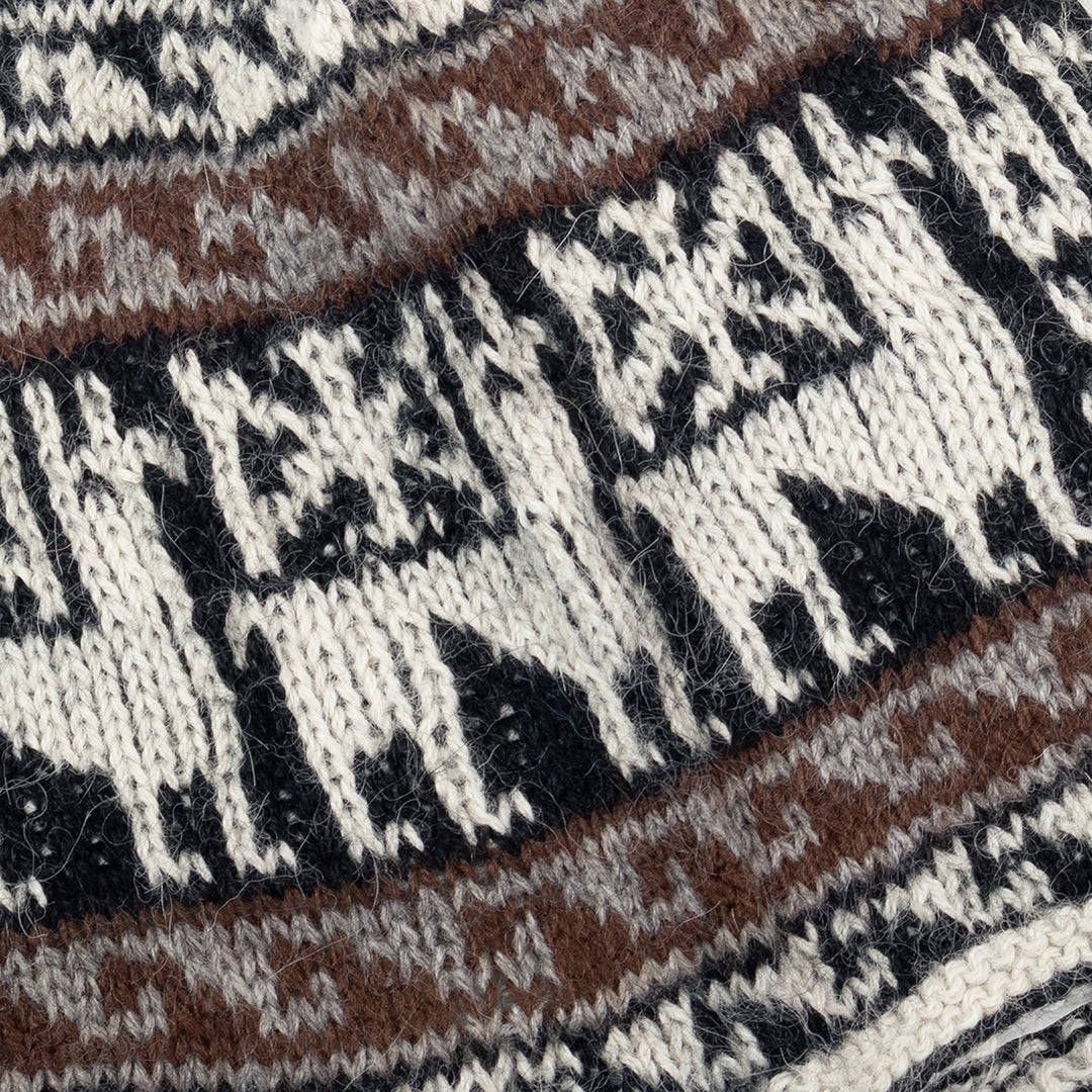 Black and White Alpaca Blend Chullo Hat - Llama Silhouette