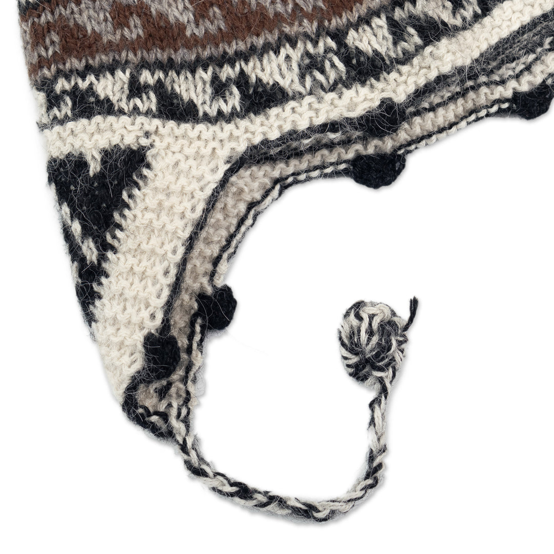 Black and White Alpaca Blend Chullo Hat - Llama Silhouette