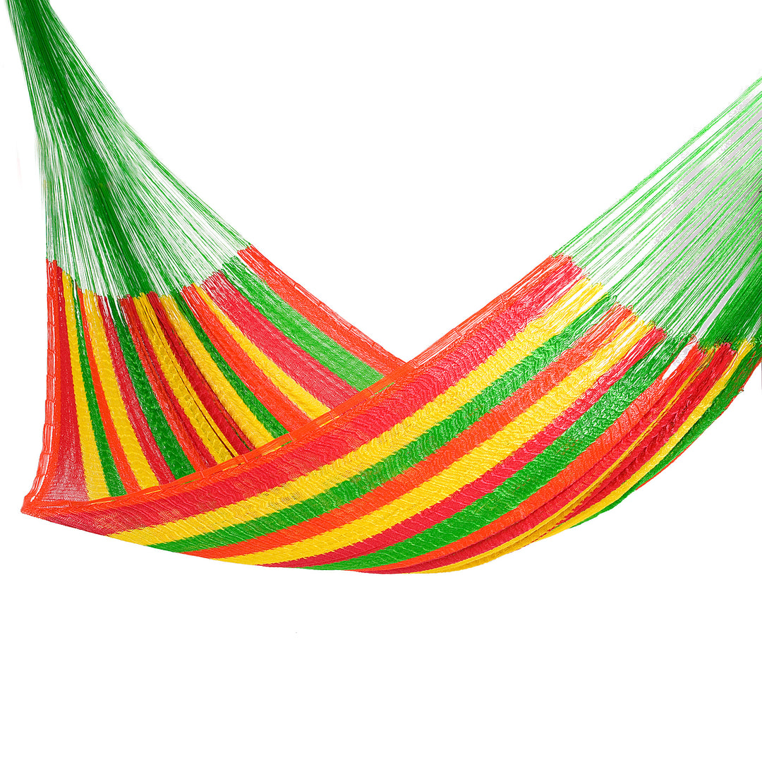 Green and Yellow Cotton Maya Hammock with Red Trim - Colima