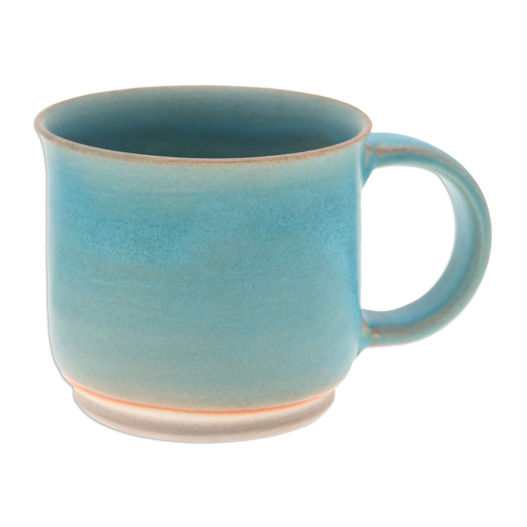 Thai Handmade Turquoise Blue and Brown Pottery Mug - Earth and Sky