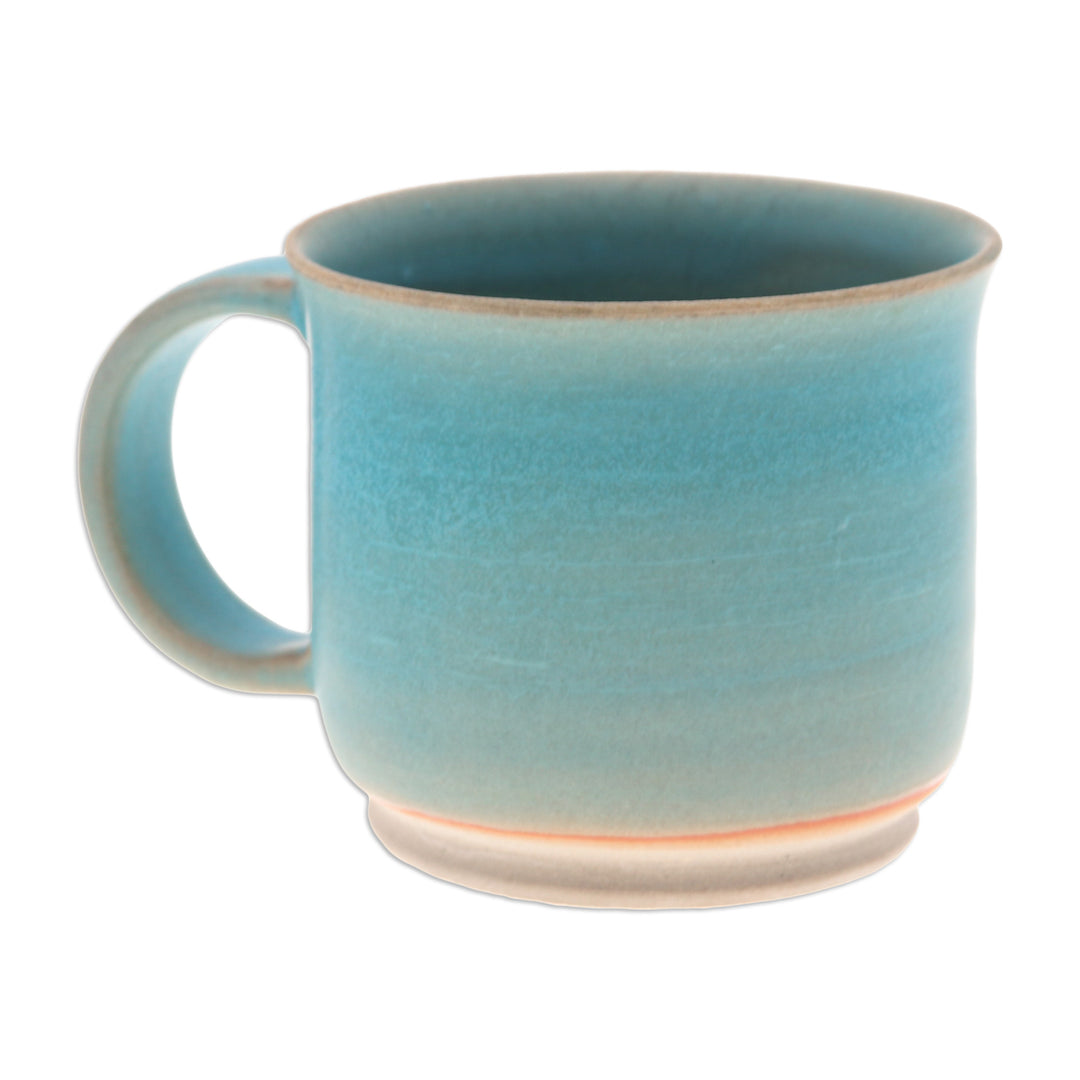 Thai Handmade Turquoise Blue and Brown Pottery Mug - Earth and Sky