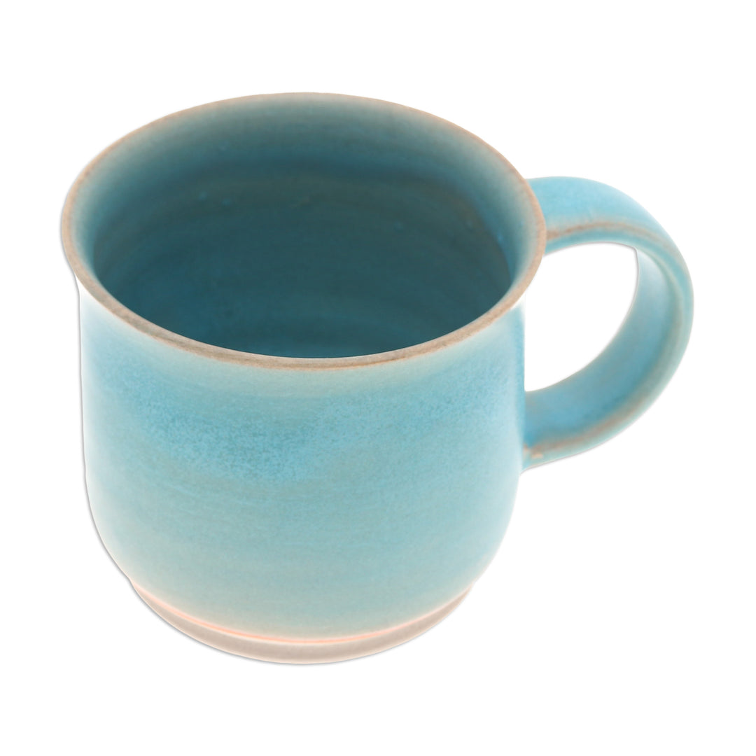 Thai Handmade Turquoise Blue and Brown Pottery Mug - Earth and Sky