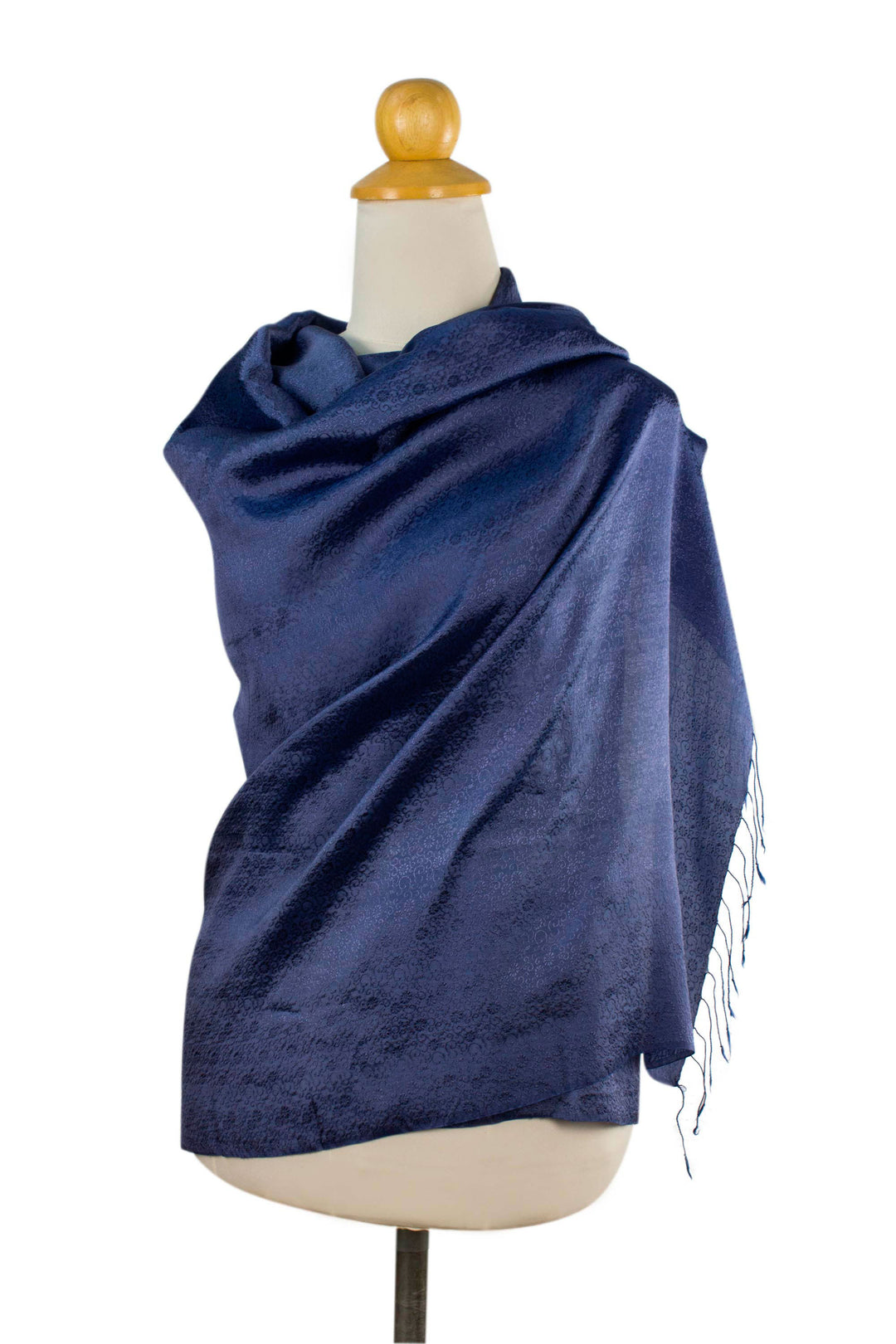 Dark Blue Women's Woven Rayon and Silk Blend Shawl - Elegance in Indigo