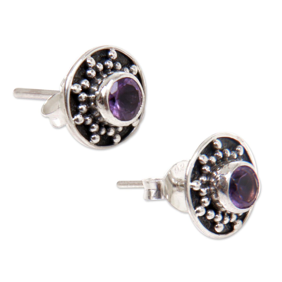 Amethyst and Sterling Silver Stud Earrings from Bali - Winter Halo