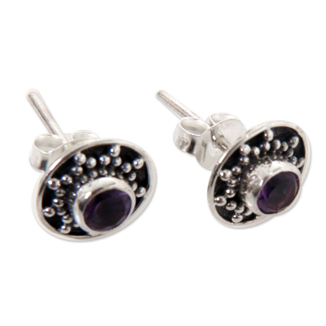 Amethyst and Sterling Silver Stud Earrings from Bali - Winter Halo